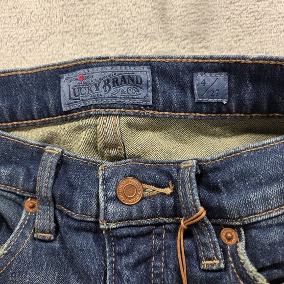 Lucky Brand Jeans Womens 4 27 Blue Authentic Straight Crop Mid Rise Distressed - Picture 8 of 15